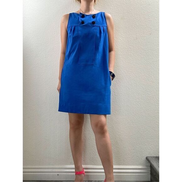 Diane Von Furstenberg Blue Tulip Sleeveless Mini Dress w/ Pockets Sz 4 - Picture 1 of 6